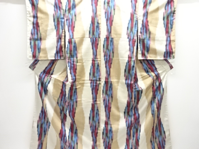 JAPANESE KIMONO / ANTIQUE OMESHI / TAISHO ROMAN STYLE / SILK / WOVEN ABSTRACT TATEWAKU PATTERN